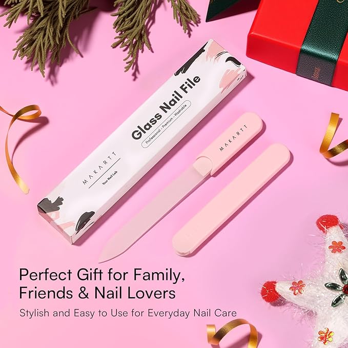 Makartt Nail File: Glass Nail File for Natural Nails - Gentle Crystal Nail Filer, Double-Sided Sandblasted Nail Buffer, Reusable Nail Care Tool for Home Manicure, 1pc Pink