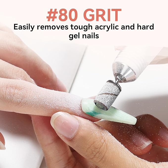 Makartt Sanding Bands for Nail Drill - 100 Pcs Nail File Sanding Bands for Drill Bits #80 Medium Grits for Acrylic Nails Gel Removing and Shaping, Upgrade Thicker Durable Sanding Drill Bit, White