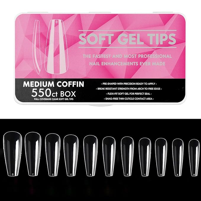 Soft Gel Curved Nail Tips, Full Cover Clear Gelly False Nail, Half Matte Acrylic Fake Nail, Press on Nail Tips Set for Extension, Home DIY Salon Manicure Nail art (Short Ballet 2, 550PCS)