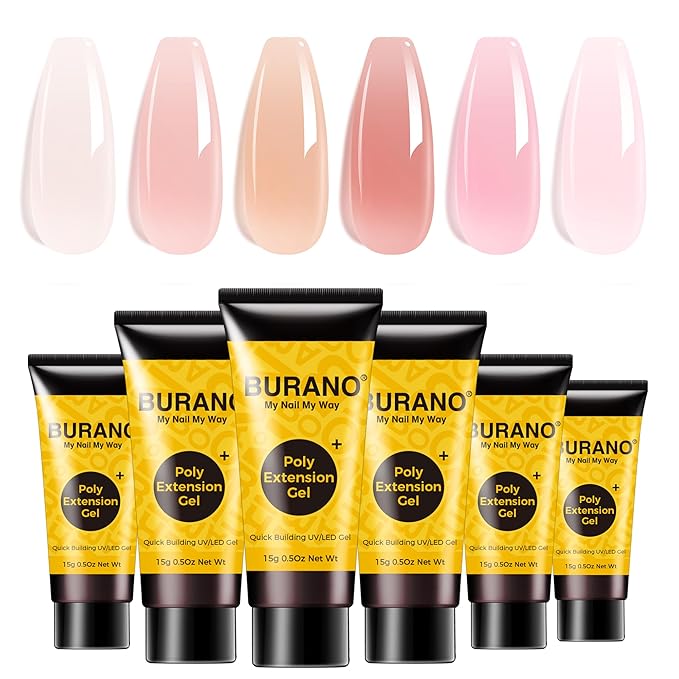 BURANO Poly Extension Gel Nail Kit, 6 Colors Nail Poly Nails Builder Gel Set for Beginner & Professional Using, DIY Starter Kit Nail Art Gift (Nude pink)