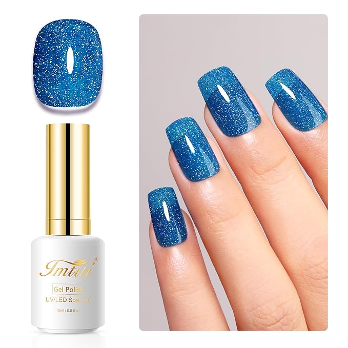 Imtiti Glitter Gel Nail Polish, 0.5 Fl Oz Sky Blue Iridescent Glitter Gel Polish Soak Off LED UV Diamond Sparkle DIY Nail Art Starter Manicure Salon