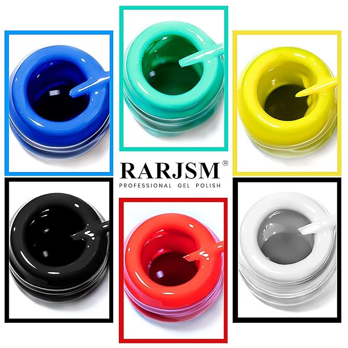 RARJSM Painted Gel Nail Polish Set,6pcs Black White Red Blue Green Yellow Liner Polish Pen UV LED Curing Requires Nail Painting Gel Polishes,Geometric 3D Nail Art DIY Nail Design