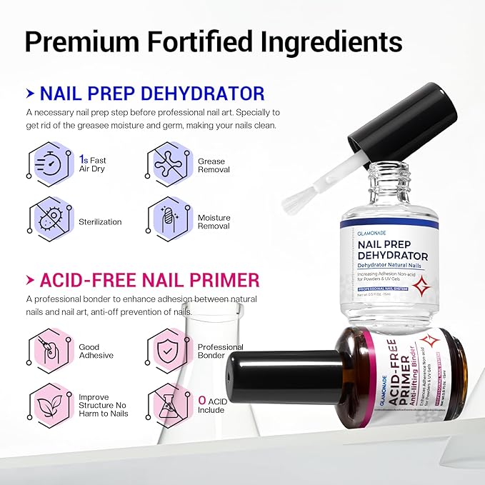 Nail Prep Dehydrator and Primer: Professional Natural Bond Nail Dehydrate & Acid Free Primer Kit for Acrylic and Gel Nail Polish 15 Ml Strong Adhesion Long-Lasting Nail Supplies