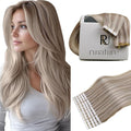 RUNATURE Tape in Hair Extensions Human Hair 20 Inch Blonde Grey Blonde Mix Platinum Blonde Human Hair Tape in Extensions Long 20pcs 50g