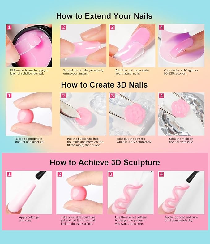 Solid Builder Gel for Nails LEDSUUEI - Pink 3D Nail Gel Sculpting Non-Sticky Hand Carving Glue Extension for Manicure Salon Home Decoration DIY 20g