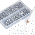 NCB Hotfix Iron on 8000pcs Crystal Rhinestones Round Gem for Crafts Decoration DIY Jewelry Making with a Picking Pen (Clear Crystal, 6Sizes SS3-SS12)