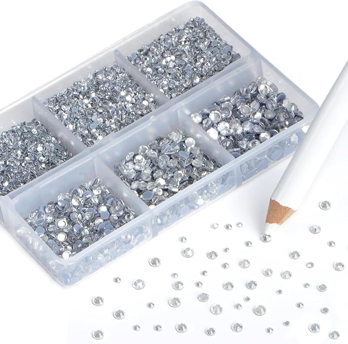 NCB Hotfix Iron on 8000pcs Crystal Rhinestones Round Gem for Crafts Decoration DIY Jewelry Making with a Picking Pen (Clear Crystal, 6Sizes SS3-SS12)