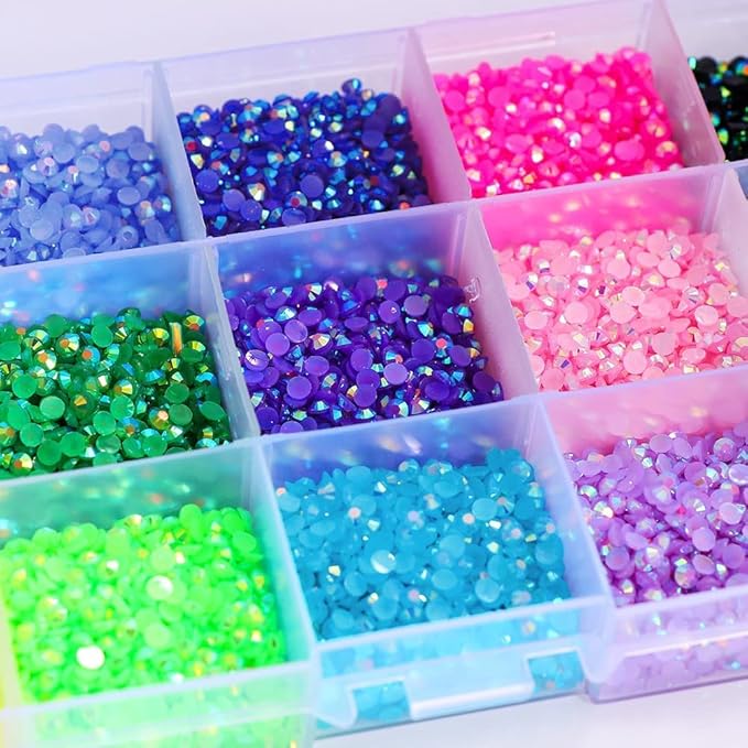 18000pcs (3.4.5mm) 5D Nail Rhinestone DIY Flat Bottom Kit Phone Case Accessories Jelly Flatback AB Jelly Kit AB Rhinestones for Nail Design Charms Gem(5MM5500PC)