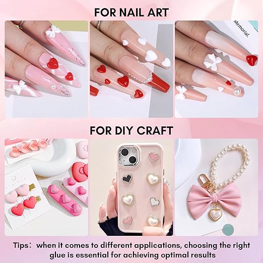 Makartt Nail Charm and Rhinestone Glue Kit, 15ml Gel with Preals Rhinestones Gems 3D Art Bowknot Heart Decor Acrylic Supply for Nails Techs DIY