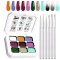 Gradient Gel Nail Set, 9 Colors Ombre Gel Nail Polish with 6 Aurora Multi-Purpose Brushes for Pigment Pat Nails French Manicure Nail DIY Painting Soak Off UV T Vintage Jewelry