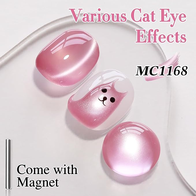 Double Rhythm 0.5 Oz Cat Eye Gel Polish with Magnet Same Color Same Bottle Holographic Glitter Shimmer Translucent Color Salon 15 ML Magnetic Nail Art (Lilac Pink-MC1168)