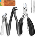 Upgrade Long Handled Toenail Clippers for Thick Toenails for Seniors, Angled Head Large Toe Nail Clippers Set for Men with Lock, Heavy Duty Ingrown Toenail Clippers Slanted Nail Cutter Wide Jaw