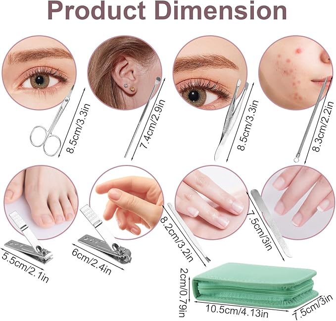Manicure Set Bulk, Nail Clippers Kit Stainless Steel Fingernail Clippers Set, Sturdy Nail Tip Cutter Trimmers Professional Grooming Toenail Clippers Personal Pedicure Kits 8 in 1 (Green 24 Pack)