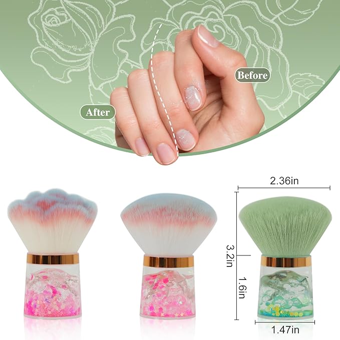 Nail Dust Brush for Arts, Powder Remover, Collector, Blush, Makeup Brushes, Acrylic Tools (Green-Round Head)