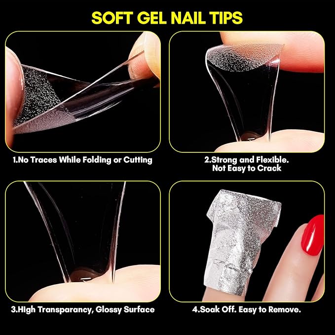 Makartt Coffin False Nail Tips: 500pcs Long Pre-buffed Full Cover Clear Press on Acrylic Nails Extension 10 Sizes No Crease Soak Off Soft Gel Fake Tip with Box Home DIY