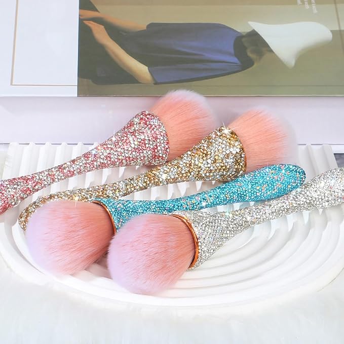 2 PCS Large Nail Art Dust Brush Shiny Rhinestone Nail Fust Brush Ultra Soft Nylon Loose Powder Makeup Brush for Cleaner Brushes forArt Cleaner Tools Shape & Makeup Brushes (Khaki, Blue）