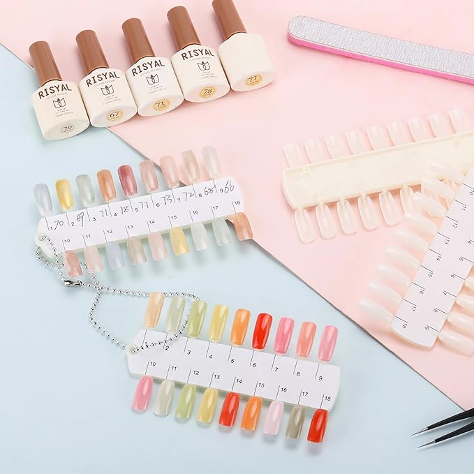 12 Sets 432 Tips Nail Color Swatch, Clear Double Layer Tips Nail Color Display Palette Paint Practice Color Chart swatches