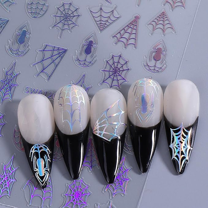 Halloween Nails Art Sticker Decals Multicolor Spider Web Nails Stickers Self-Adhesive Spider Nail Art Decal for Women Halloween Decor (5 Sheets)