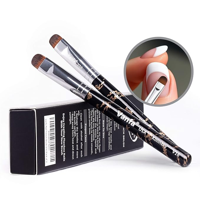 Vanfa French Brush for Nails, Gel Nail Brush, Clean up brush, Nail Art Brush with Kolinsky Hair (V16 - Pack of 2)
