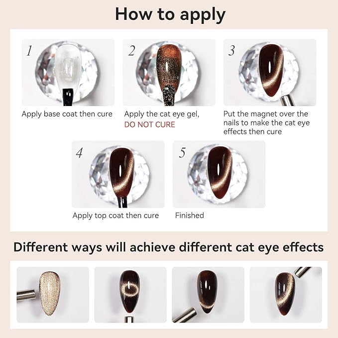 Cats Eye Gel Nail Polish, Dark Brown Magnetic Polish With Magnet, Glitter Holographic Shimmer Cateye Effect, UV Velvet Nail Art Manicure Salon DIY Home, 12ML
