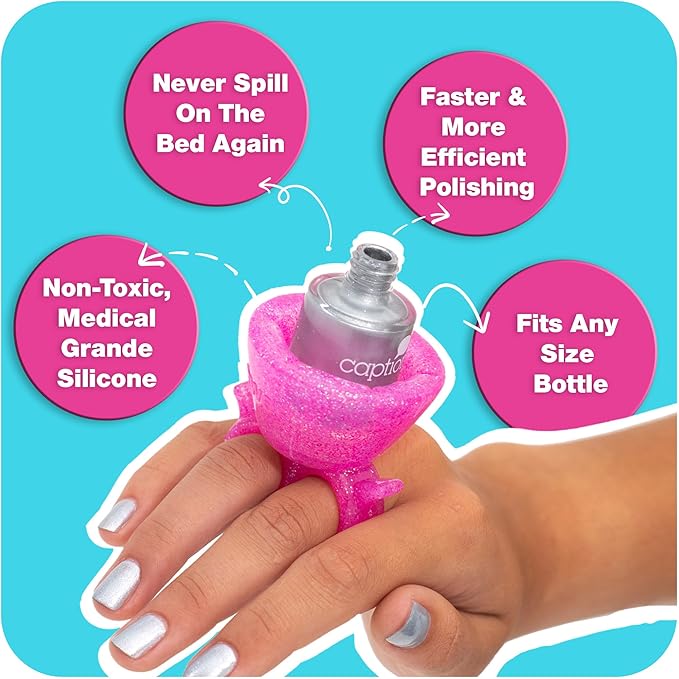 tweexy Wearable Nail Polish Holder Ring - Ideal Gift for Teenage Girls - Nail Polish Holder Stand for Manicure & Pedicure, Fingernail Painting - Nail Polish Accessories (Flamingo Sparkle)