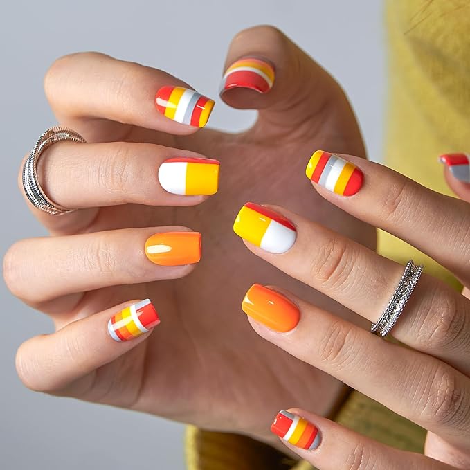 CurvLife Press On Nails – 30Pcs Soft Gel Fake Nails, Reusable Glue On Nail Kit with Adhesive Tabs, Natural Fit & Salon-Quality for Women & Girls (Citrus Pop)
