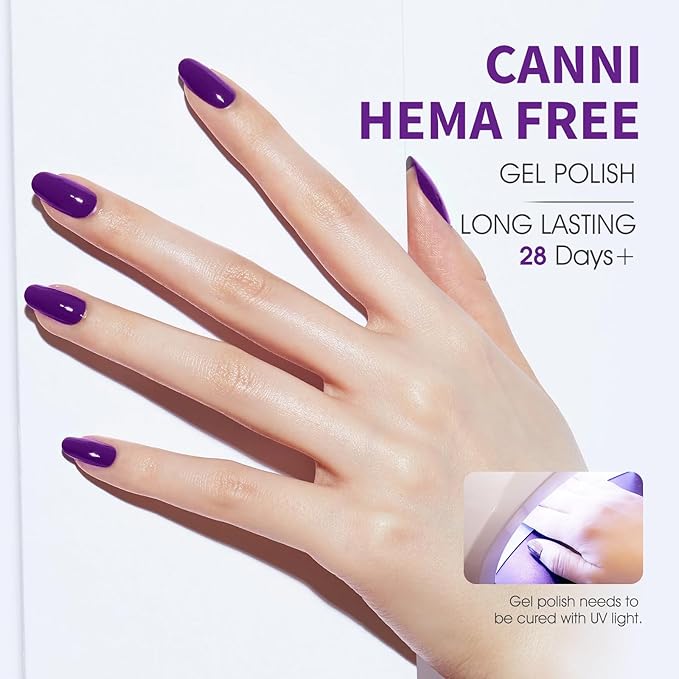 CANNI Purple Gel Nail Polish, 1Pcs Dark Purple Gel Polish Neon Color High Gloss Soak Off U V Nail Manicure Salon DIY