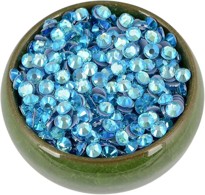 NCB 2880pcs Iron on Crystal Rhinestones Round Gems for Crafts Decoration DIY Jewelry Making (Aquamarine AB, SS16 3.8mm)