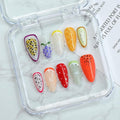 Handmade Fruit Press on Nails Luxury Thick Medium Almond Fake Nails with Lemon Grape Mango Pattern Design Muti-Layer Gel Spring Summer Fruit False Nails Full Cover Acrylic Nails for Women (Size M)