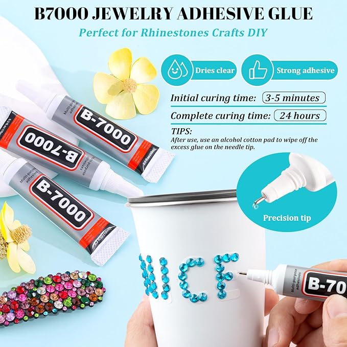 12100Pcs Resin Rhinestones for Crafting with 3Pcs 10ml B7000 Jewelry Glue, 2 Boxes Flatback Crystals Diomand (Indicolite) for Bedazzling Crafts DIY Nail Art Makeup，Non Hotfix Gems for Clothing Shoes