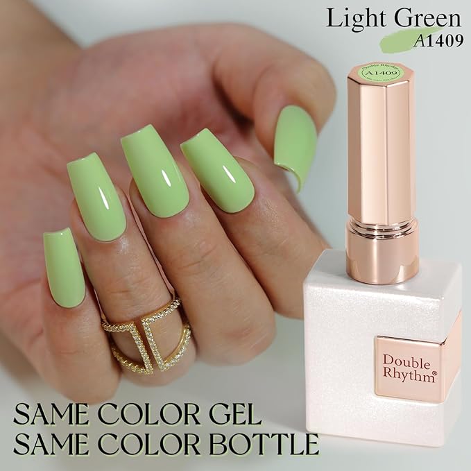 Double Rhythm Gel Polish 15ML Jelly Sheer Pastel Light Milky Color Pearl White Bottle 1 PC 0.5 OZ Full Size Nail Art Salon at Home (Milky Green-D1409)
