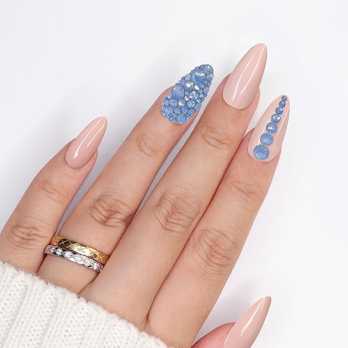 Daily Charme Twinkle Twinkle Round Flatback Crystal Rhinestone for Nail Art (Air Blue Opal), 1440 PCS, No-Hotfix, (1.4 mm - 4.7 mm), DIY and Salon
