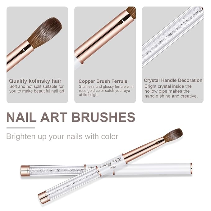 Acrylic Nail Brush Size 8, 100% Real Kolinsky Art Nail Brush for Acrylic Powder Application, Handmade Women Manicure Nail Extension Tool for Professional DIY Home Salon and Beginners