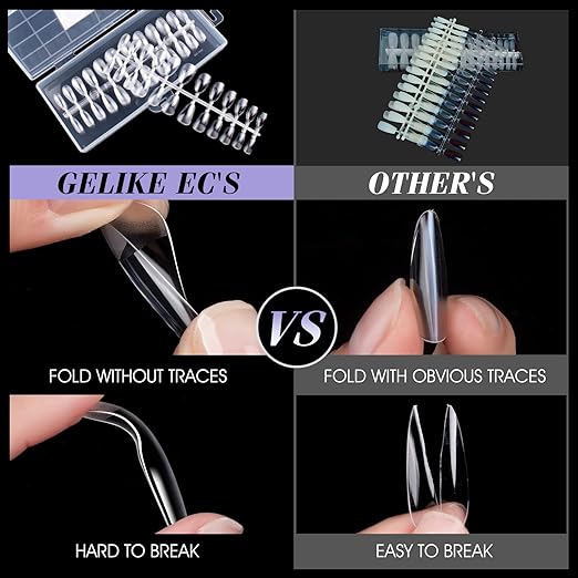 gelike ec Nail Tips Gel for Home: Short Almond 240pcs 12 Sizes False Nails for Beginners Women Girls