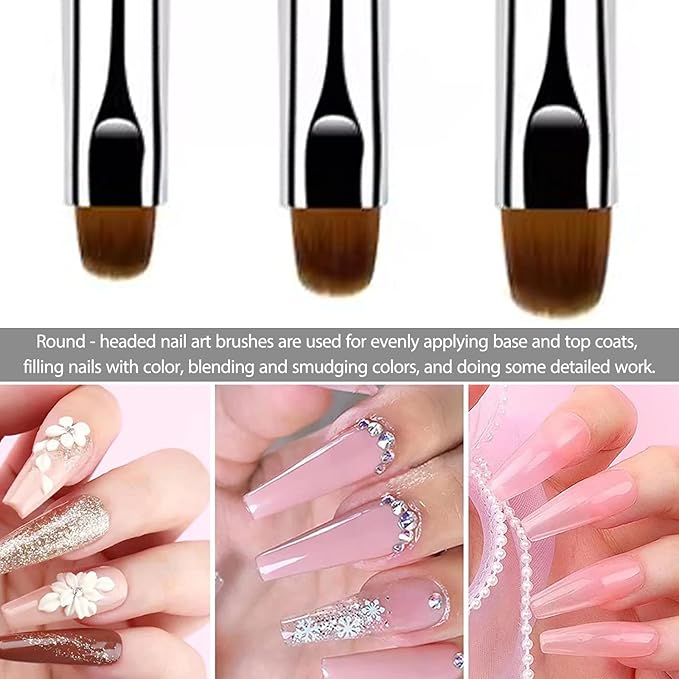 3Pcs Double Head Nail Art Brushes & Dotting Tools Kit (Black), French Tip Nail Brush Set, Builder Gel Nails, DIY Acrylic Nail Design Tool for Salon & Home Manicure Beginners/Artists
