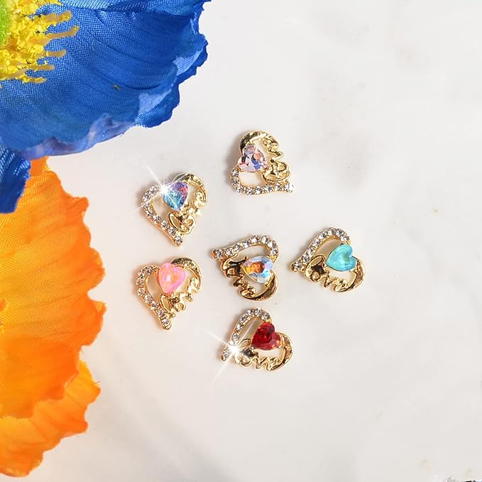 30Pcs Heart Shaped Nail Charms 3D Heart Nail Rhinestones Glitter Nail Gem 6 Colors Nail Art Charms for Valentine's Day DIY Nail Art Craft Decoration