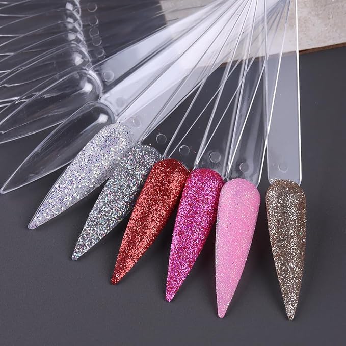 150 Pcs Nail Swatch Sticks with Ring, Clear Pointed Shaped Nail Art Polish Display Tips, Stiletto False Nail Sample Sticks, Nail Practice Color Display Board Manicure Home DIY Salon Supplies