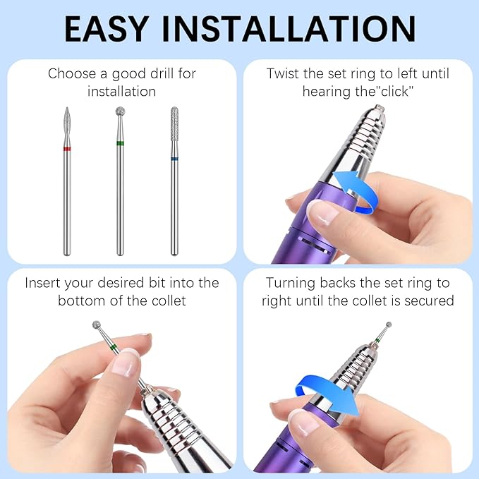 Cuticle Drill Bit,Cuticle Drill Bits for nails 3pcs Diamond Nail Drill Bits for 3/32''Electric Nail File Machine Pedicure Tool