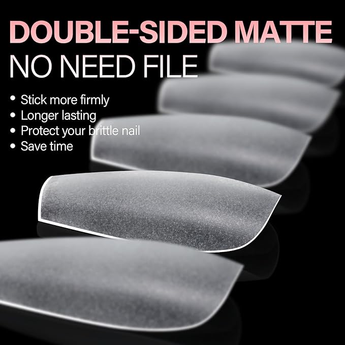 AILLSA Medium Coffin Nail Tips 450PCS Full cover Double-sided Matte Gel Stronger Adhesion Pre-Shaped Press on Nail Tips for Home DIY Nail Arts Salon 15 Sizes