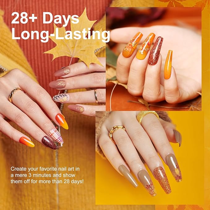 MEFA Gel Nail Polish Kit with U V Light - 28 Colors Fall Winter Gel Nail Polish Set Gold Brown Soak Off Nail Polish Starter Kit with Base & Matte Glossy Top Coat Nail Art Decorations Manicure Tools
