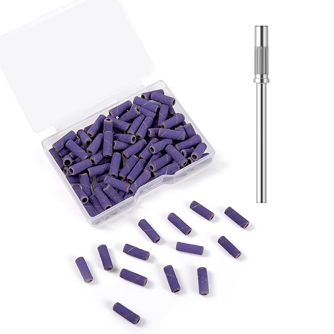 100pcs Small Nail Sanding Bands for Nail Drill, 3.1mm Mini Nail Sanding Mandrel Bits 180 Grit Fine Nail File Drill Bits for Acrylic Nails Gel Manicure Pedicure Nail Prep Salon Supplies,Purple