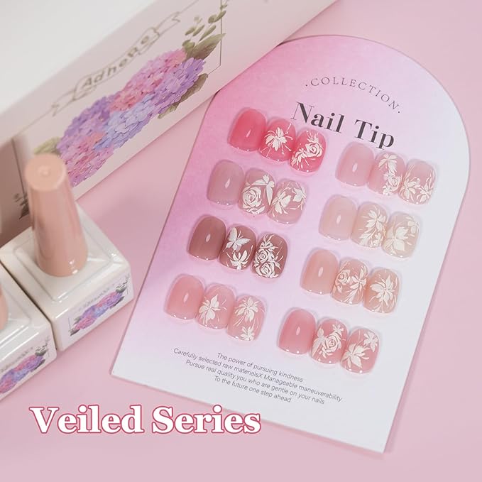 ADHERE Jelly Gel Nail Polish Set, 8 Colors 12ml Jelly Gel Polish Kit Nude Pink Neutral Nail Art Design Sheer Translucent Nail Polish Kits for Salon Need Lamp Curing Nail Art DIY at Home for Women