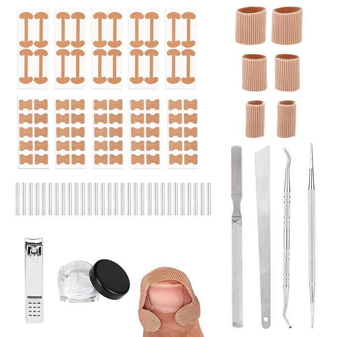 Professional Ingrown Toenail Removal Kit, Including Ingrown Toenail C-Shaped Patch Tools, Wide Nail Corrector Sticker, Correction Sticker Strips & Toe Separator, etc for Home Pedicure