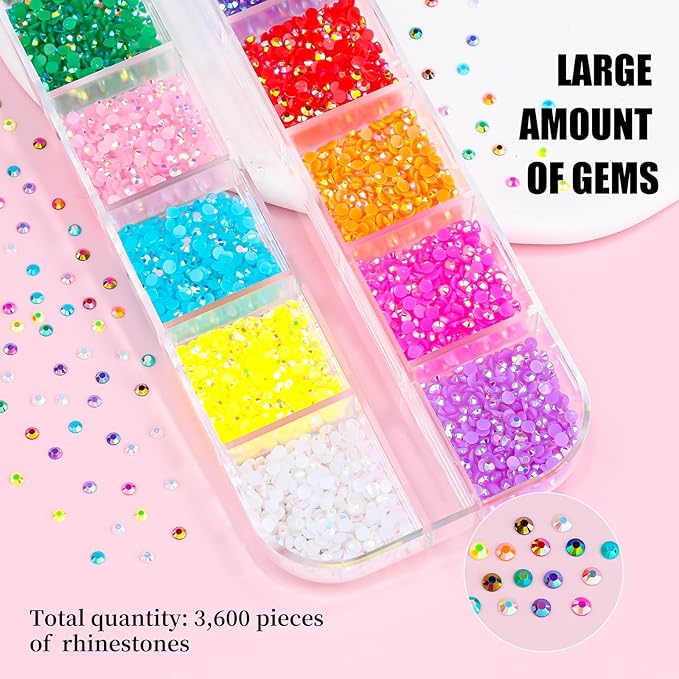 3D Mini Small Metal Stainless Steel Caviar Nail Beads Balls, 0.8-3mm Gold Silver Alloy Nail Art Chain Charms Studs with Tweezers and Dual-end Brush (8-K1-2mm-jelly)