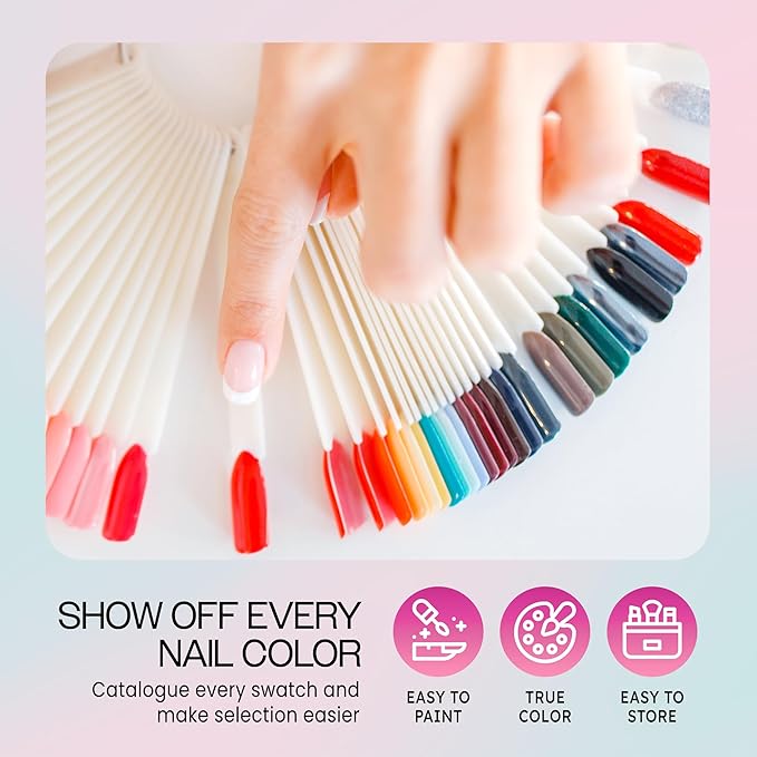 Beauticom Nail Tip Display Palette Board for Nail Art Design Pattern Practice and Swatch Nail Polish Colors (50 Tips Chart Fan (Natural), 2 Packs)