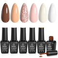Beetles Gel Nail Polish Set, 6 Colors Nude Brown Pink Milky White Glitter Gel Polish Set Soak Off Uv Led Lamp Manicure Gifts for Women