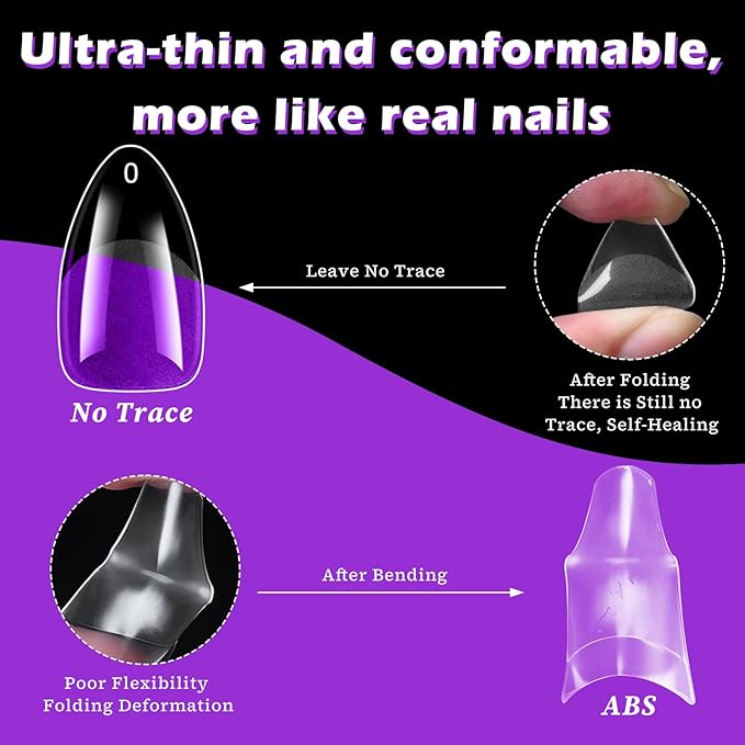 LoveOurHome 600pc Medium Almond Nail Tips Clear Fake Nails Medium Almond Gel Nail Tips Full Cover Acrylic Nails Clear Press on Nails XS Stiletto False Nail 15 Sizes Fingernail for Gel Nail Extension