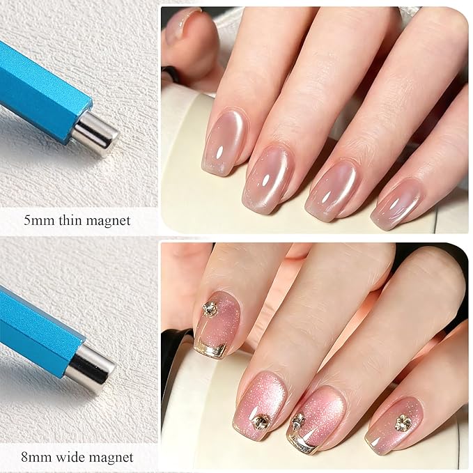 3-in-1 Cat Eye Nail Magnet Tool with Heart Magnet, Double-Ended Cylindrical & Ball Magnets for Cat Eye Gel Polish Glass Bead Nail Effects Manicure Supplies imanes para uñas (Blue)