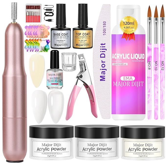 Acrylic Nail Kit with Drill 120ml Liquid Powders Base Coat Top Coat Primer with everything Nails Kit Acrylic Set Manicure Tools Salon DIY