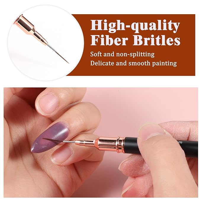 5 PCS Nail Liner Brush, Fine Nail Art Brushes, Nail-Art Liner Brushes Black UV Gel Polish Painting Tools for Long Lines, Thin Details, Fine Drawing, Sizes 4/8/12/20/25mm